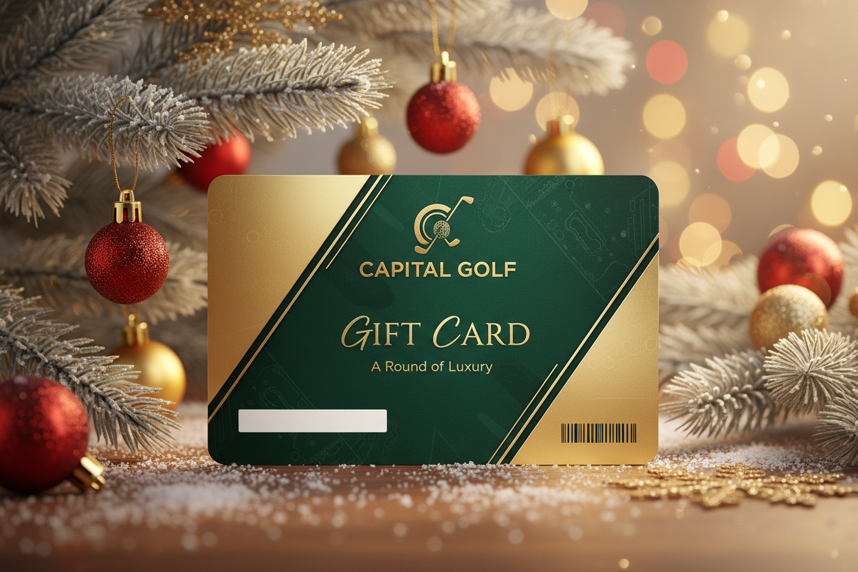 show a capital golf giftcard with a chrismtas bsckground