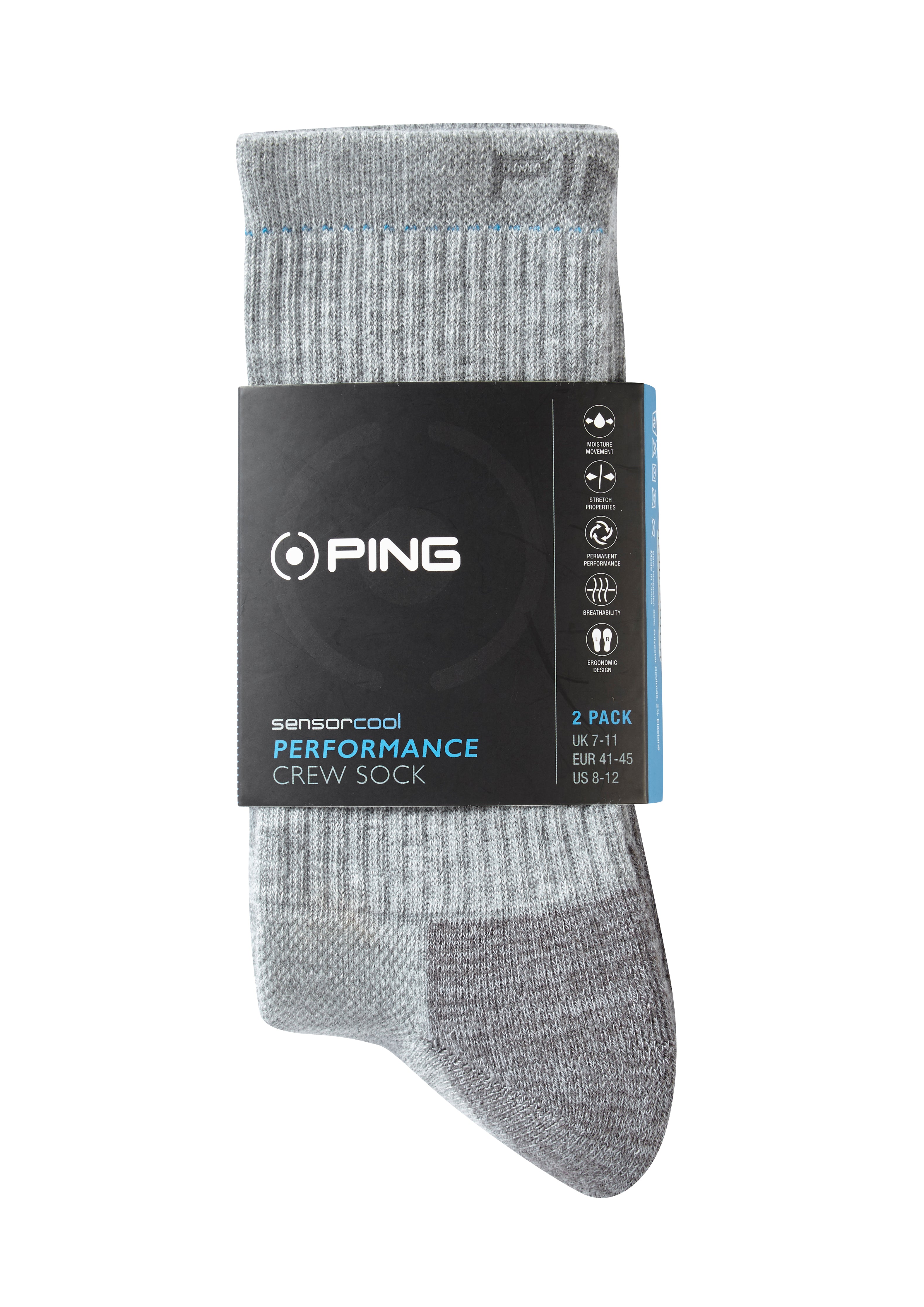 GREY 'SENSORCOOL' PERFORMANCE CREW GOLF SOCK - MEN / 2 PACK