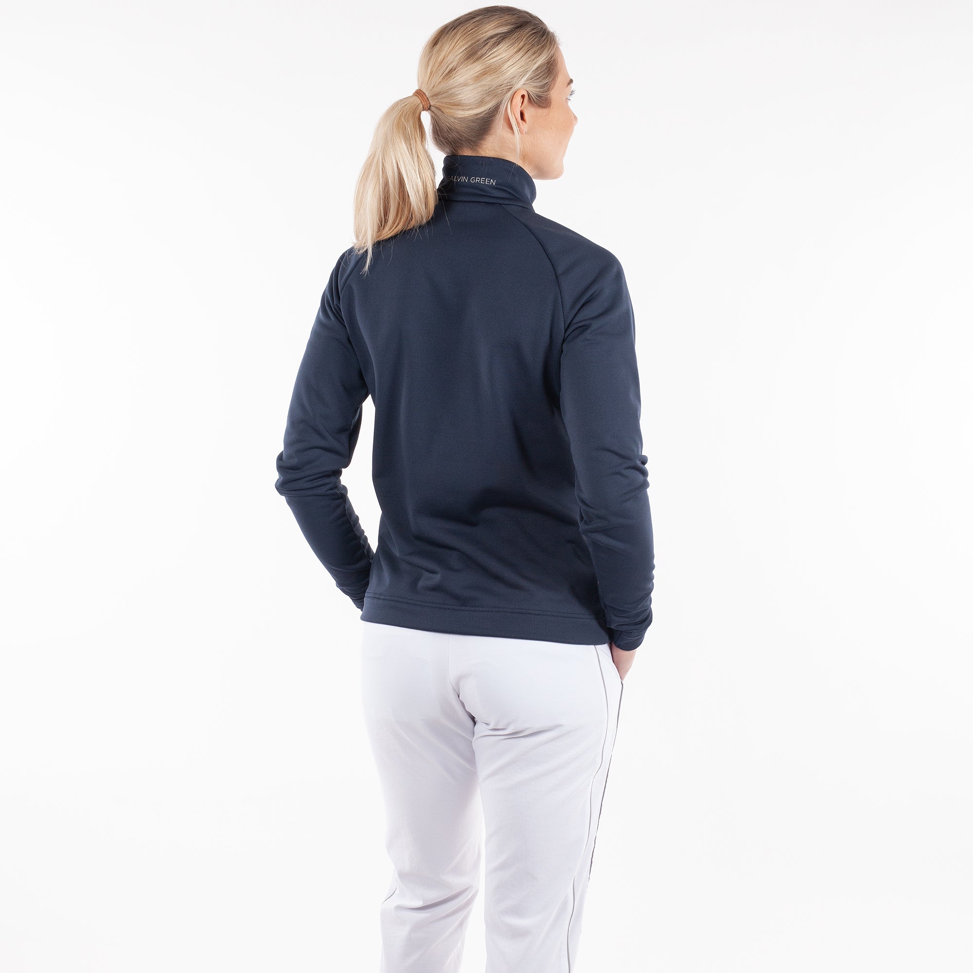 NAVY 'DOLLY' golf half-zip sweater in INSULA™ stretch fabric.