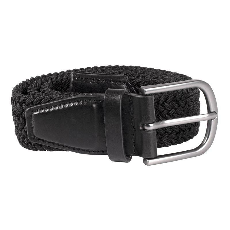 BLACK 'WAVE' Golf belt with a elastic braided strap with leather details.